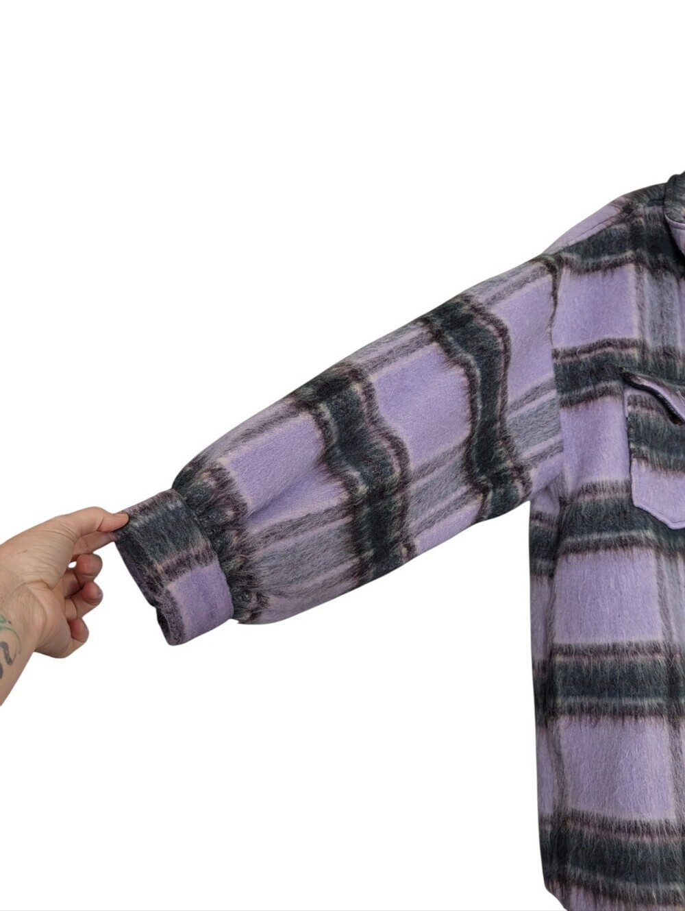 Forever 21+ Purple Plaid Brushed Shacket Jacket | Oversized Button Front | 2X - Picture 5 of 10